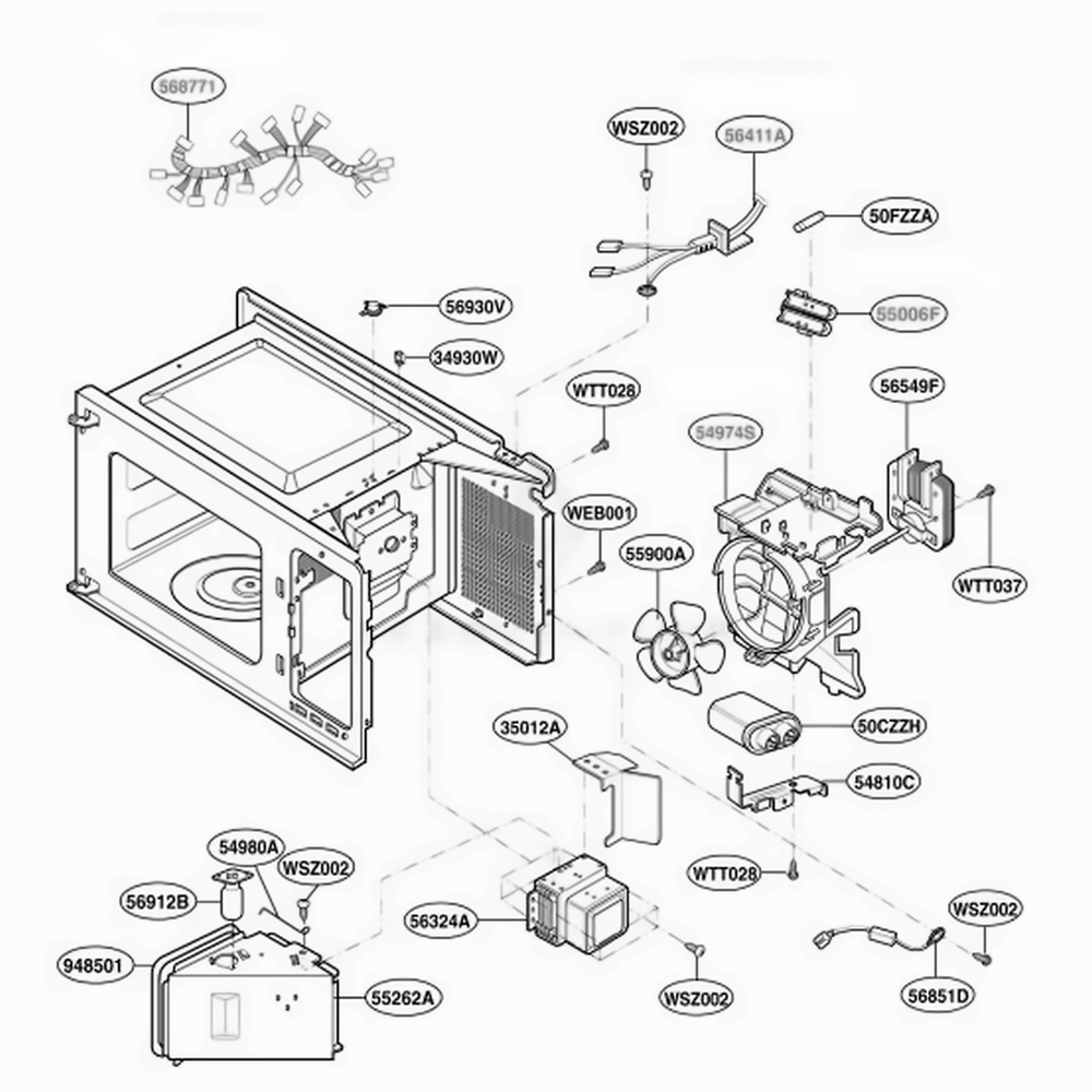 Interior Parts Diagram and Parts List for GT4175SPQ CWHEWRP LG Wall Oven