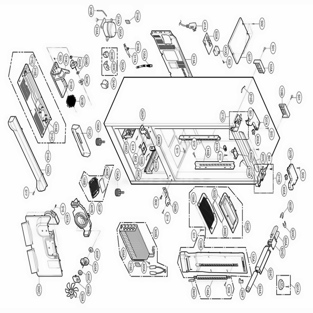 Case Parts Diagram and Parts List for 79763 AST3SEC LG Refrigerator