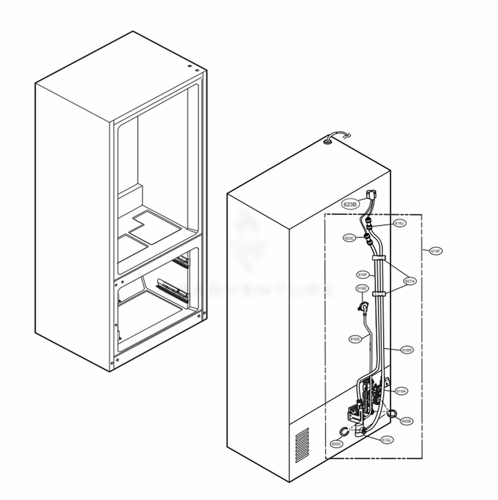 Valve And Water Tube Parts Diagram and Parts List for LRMVC2306D ASBCNA0 LG Refrigerator