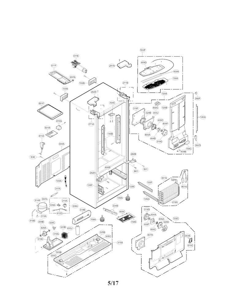 Case Parts Diagram and Parts List for LFXS24623W 00 LG Refrigerator