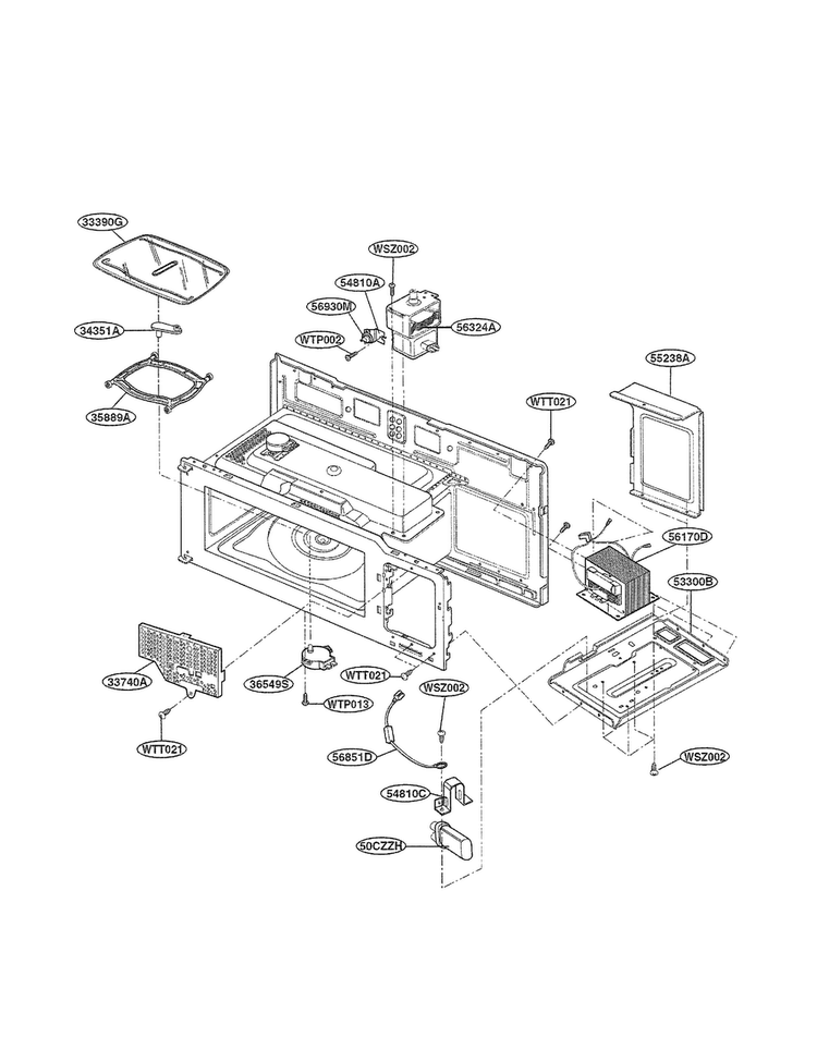 Interior Parts Diagram and Parts List for LMV1645SB01  LG Microwave