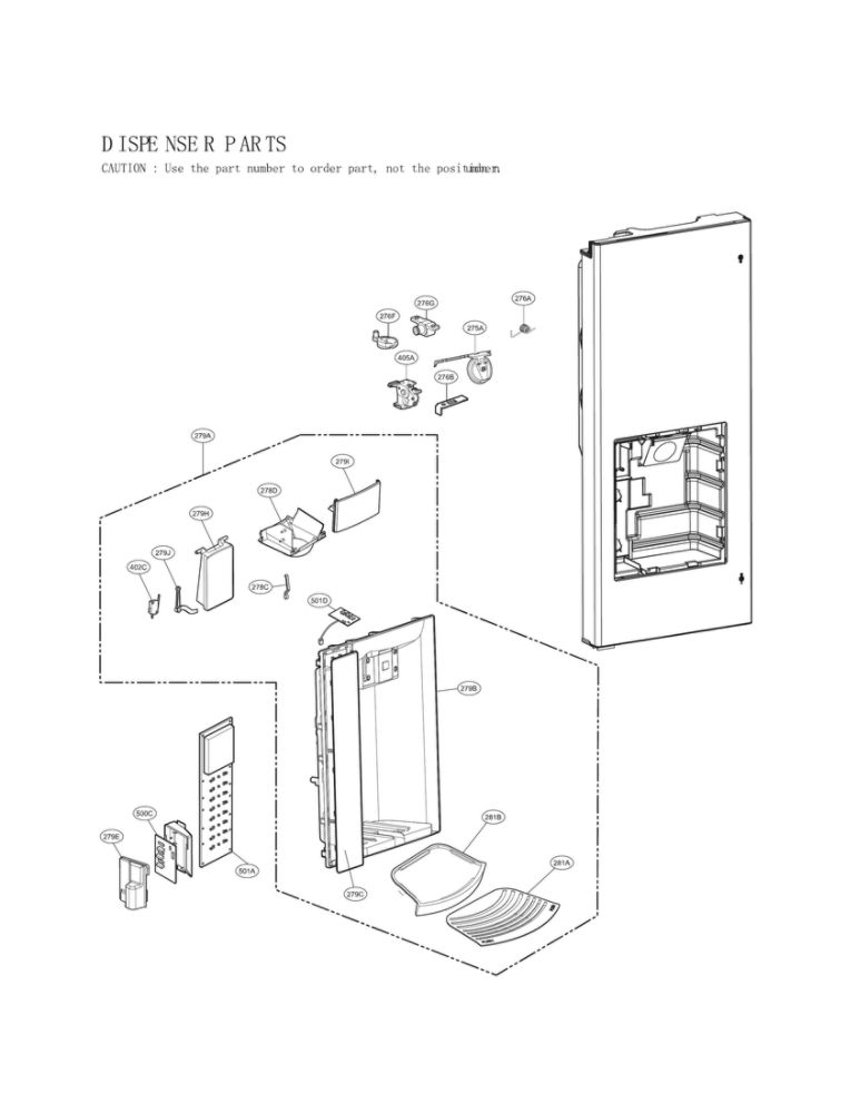 Dispenser Parts Diagram and Parts List for LFX25974SW 06 LG Refrigerator
