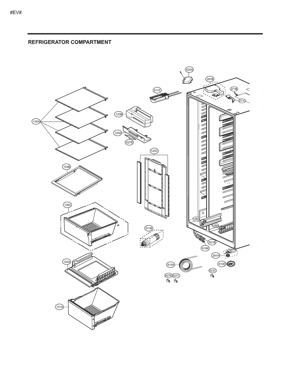 Refrigerator Compartment Diagram and Parts List for GM-J227NKYM ASBCSE0 LG Refrigerator
