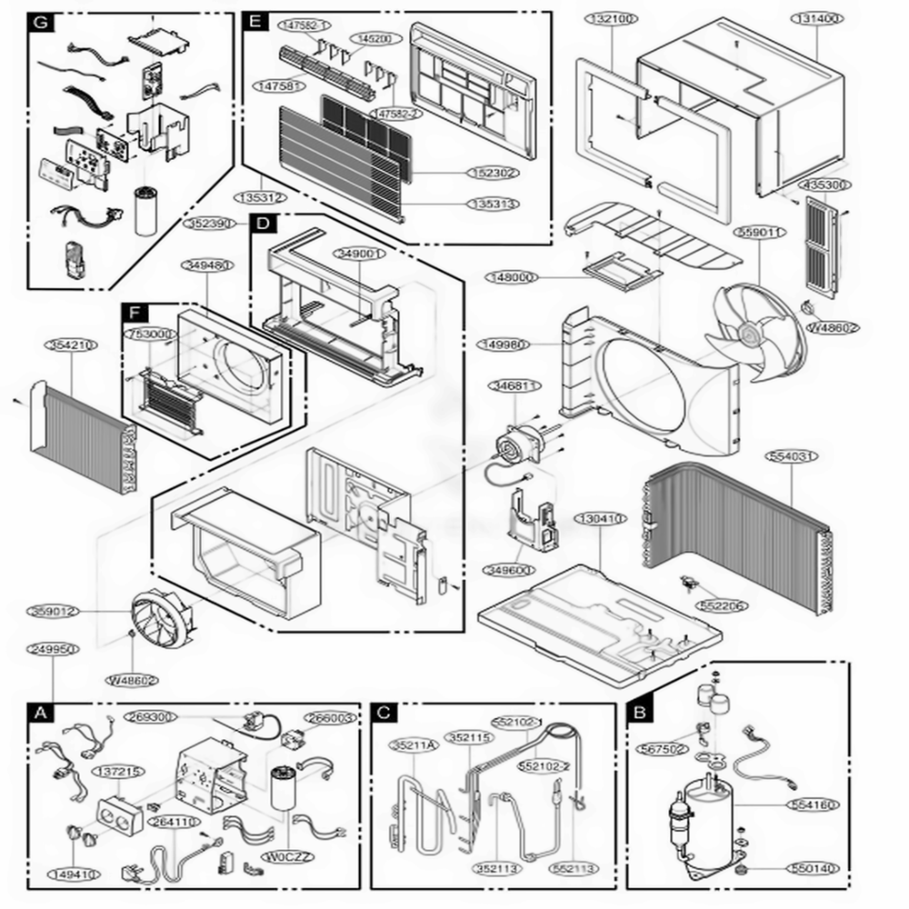 Main Diagram and Parts List for UE12A33C AWYBFRD LG Air Conditioner