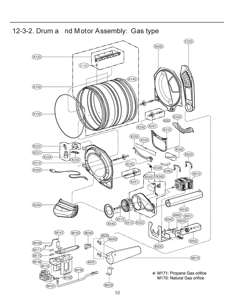 Drum And Motor Assembly Diagram and Parts List for RN1399AA ABWEEUS LG Dryer
