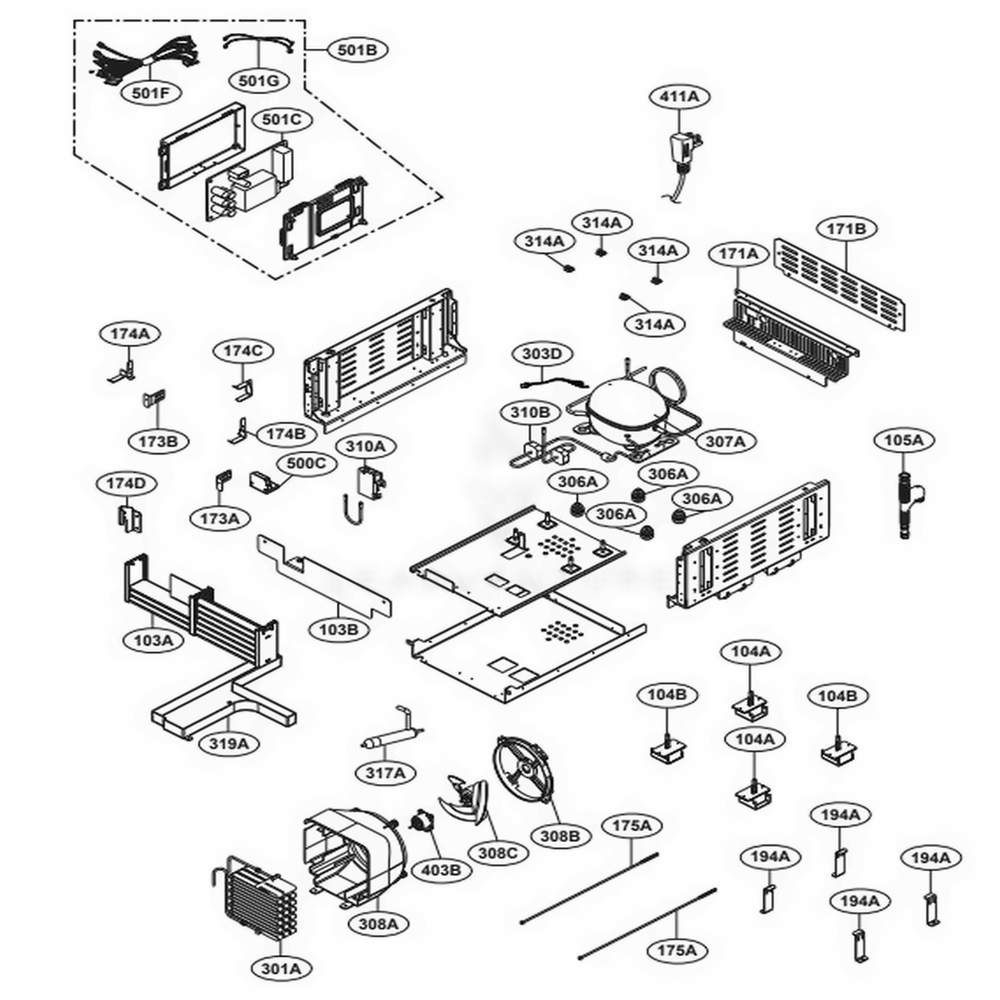 Machine Room Part Diagram and Parts List for SKSCF3001P ASWCNA0 LG Range