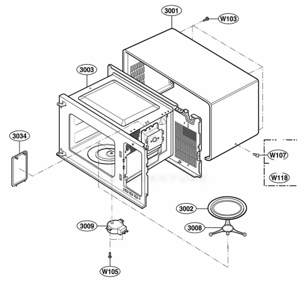 Oven Cavity Parts Diagram and Parts List for 65222401 CW1ESEA LG Range