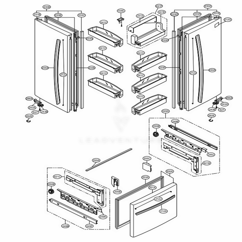 Door Parts Diagram and Parts List for LFC20760SB AWB2LGY LG Refrigerator