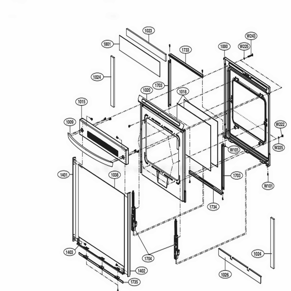 Door Parts Diagram and Parts List for LRE3193SW FWHLLGA LG Range