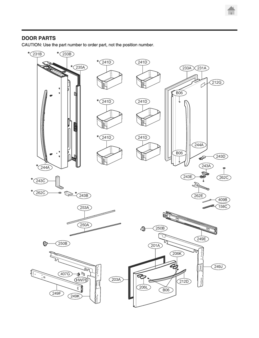 Door Parts Diagram and Parts List for GR-B238NSSH ASTCNA0 LG Refrigerator