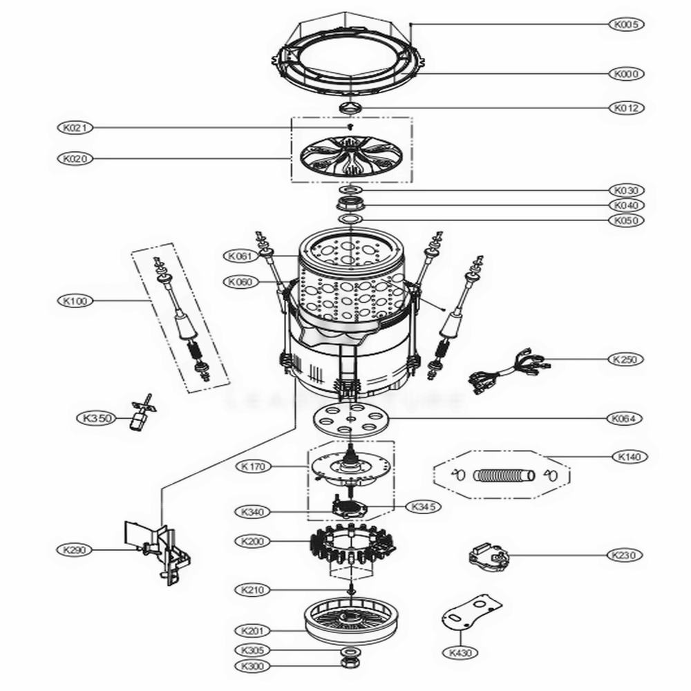 Tub Assembly Diagram and Parts List for 31513 ASTEPEU LG Washer