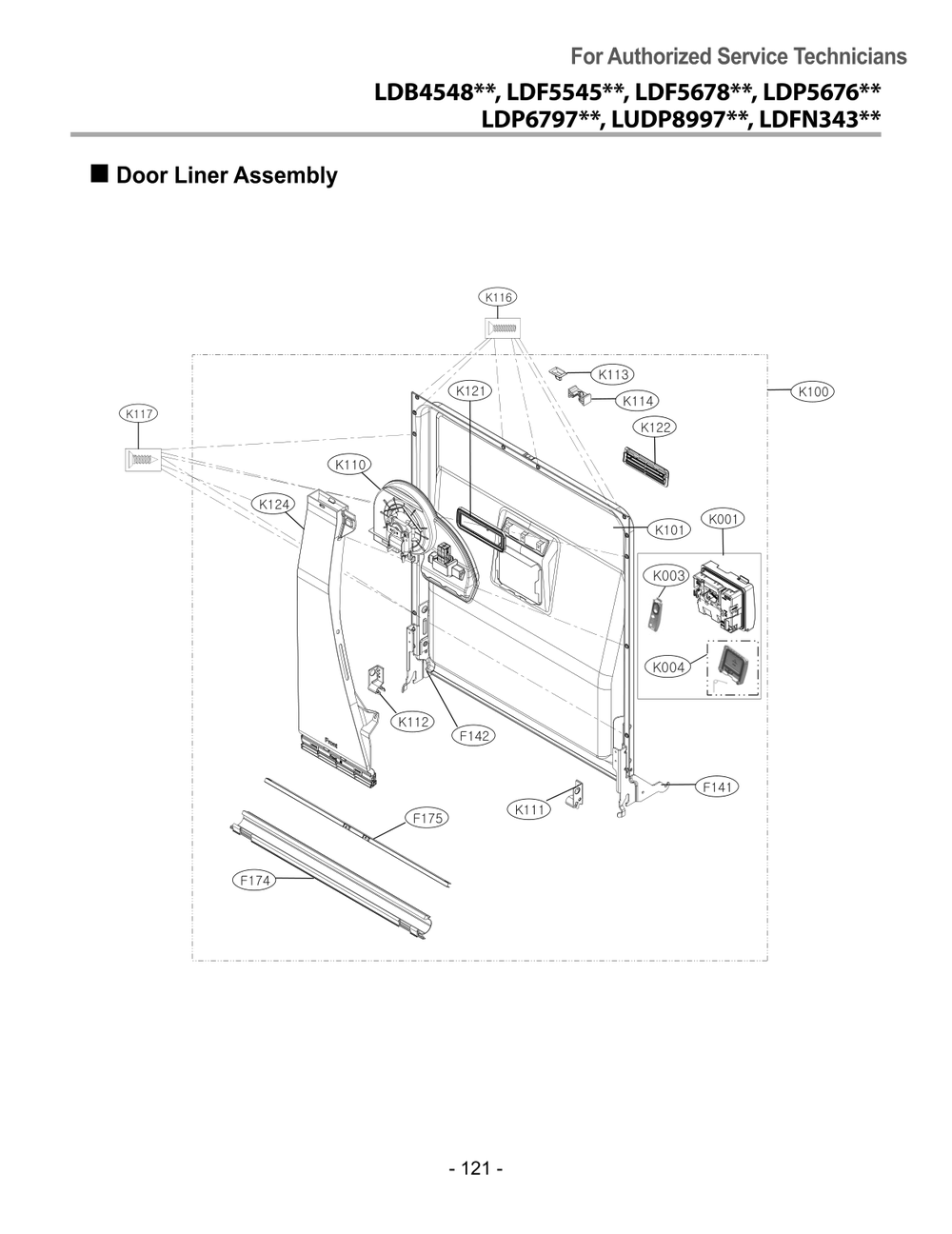 Door Liner Assembly Diagram and Parts List for DUAG17HN ASTEEUS LG Dishwasher