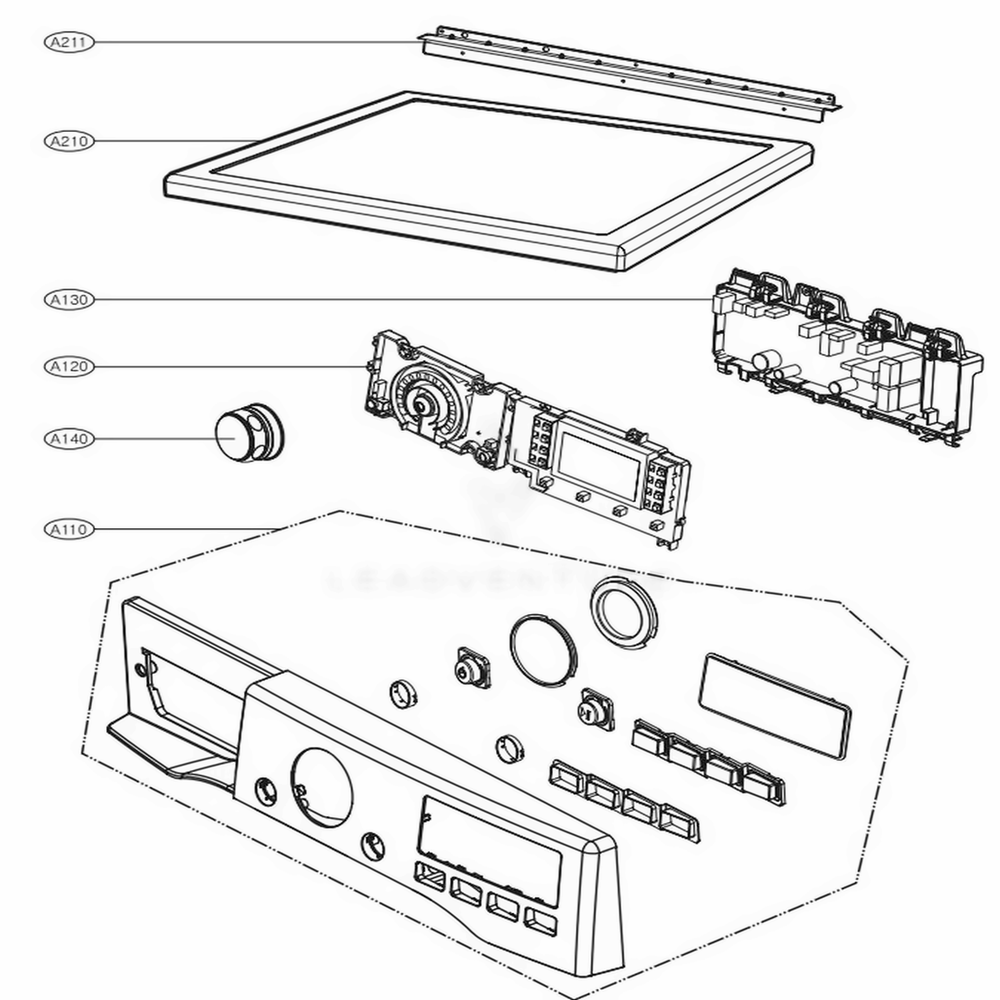 Control Panel And Plate Assembly Diagram and Parts List for DLEX3250W ABWEEUS LG Dryer