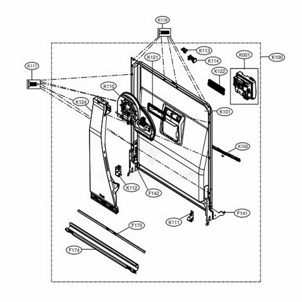 Door Liner Assembly Diagram and Parts List for LDP6810SS ASSESNA LG Dishwasher