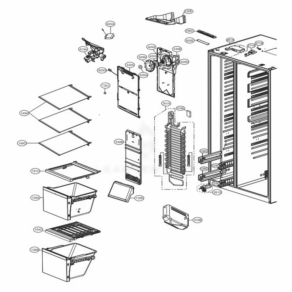Freezer Compartment Diagram and Parts List for LSXC22426S ASTCNA2 LG Refrigerator