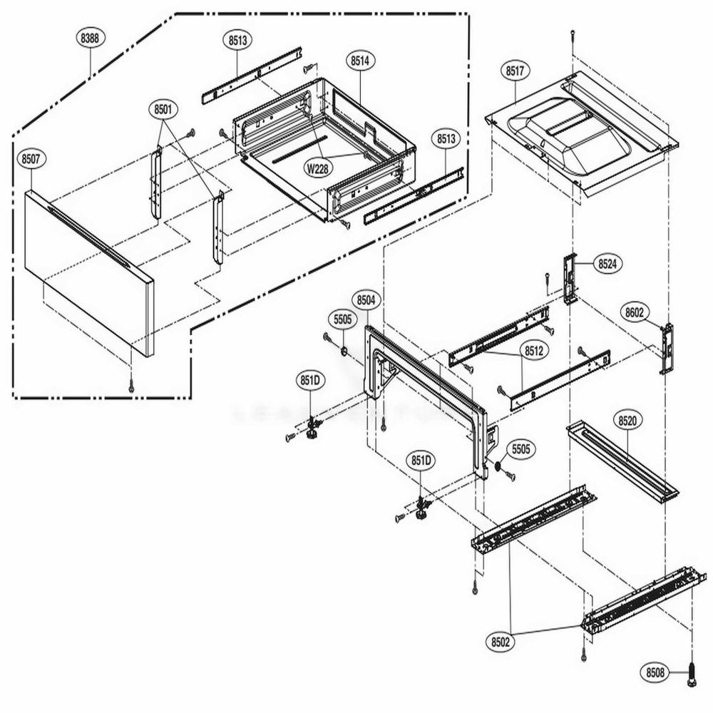 Drawer Parts Diagram and Parts List for LRE3060ST FSTLLGA LG Range