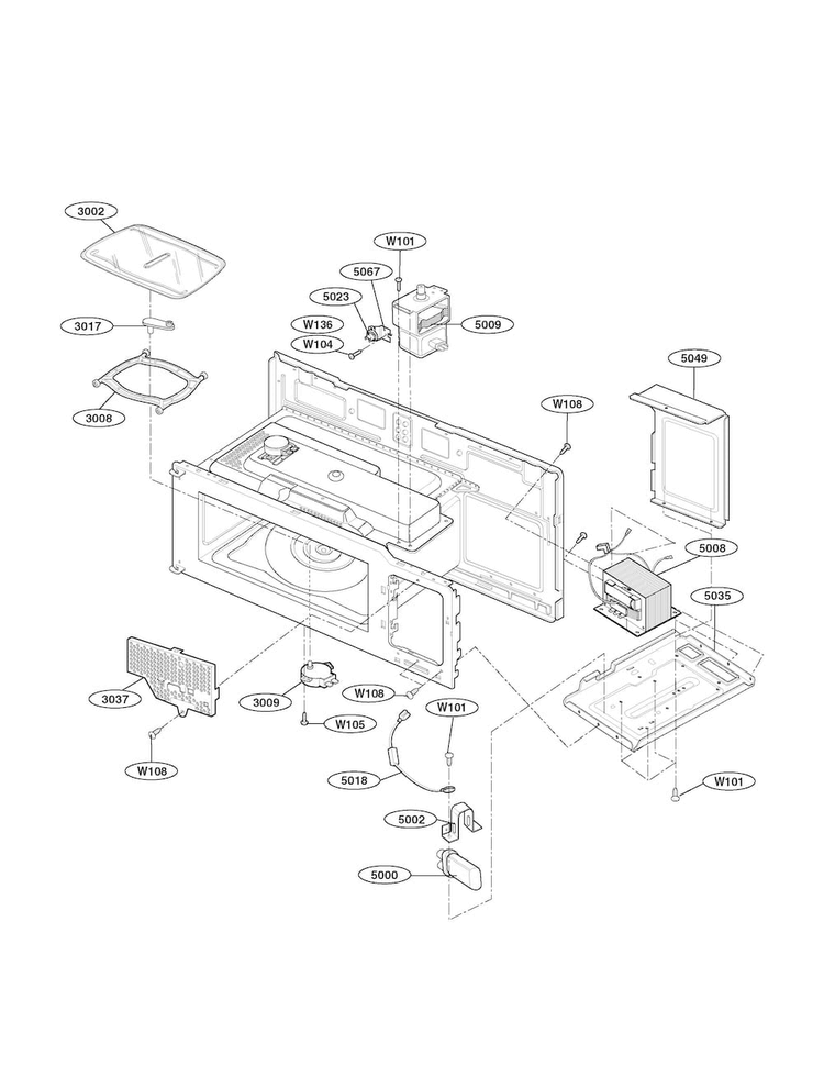 Interior Parts Diagram and Parts List for LMV1645SW  LG Microwave