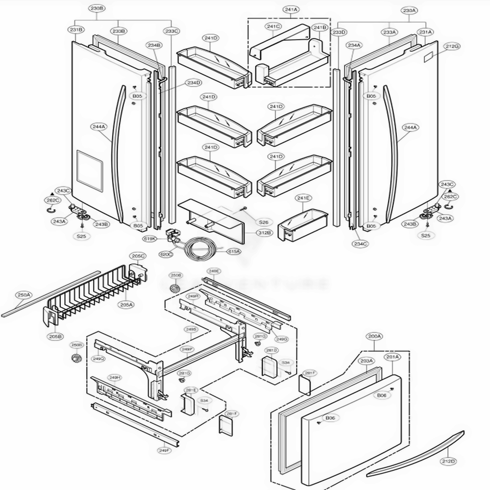 Door Parts Diagram and Parts List for 78543 AST2SER LG Refrigerator