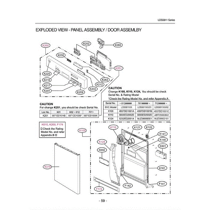Section 4 Diagram and Parts List for LDS5811WW ABWEEUS LG Dishwasher