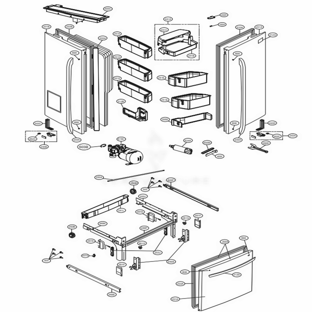 Door Parts Diagram and Parts List for 74049 AWBCSE2 LG Refrigerator