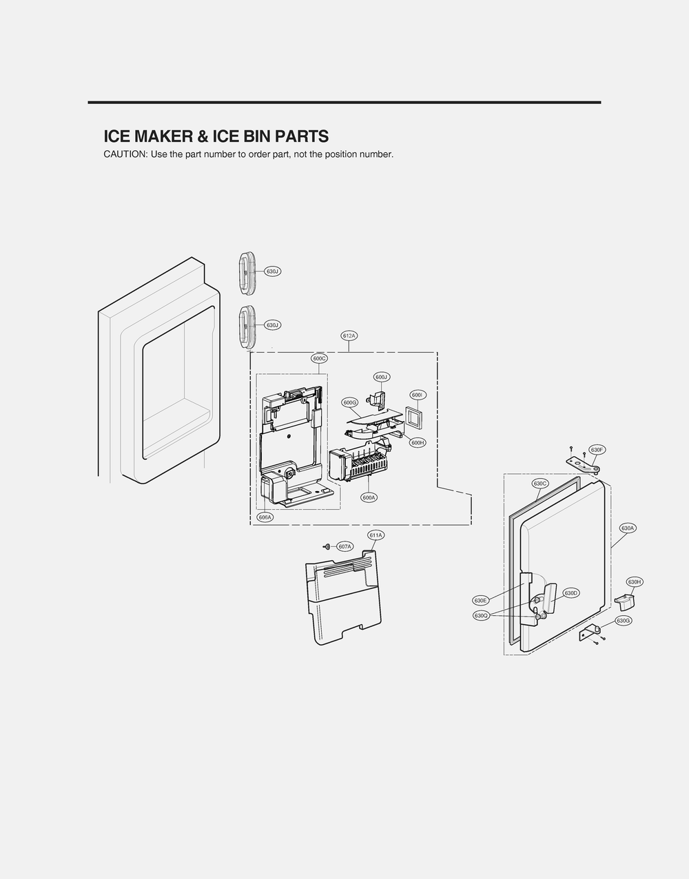 Ice Maker And Ice Bin Parts Diagram and Parts List for GR-J266LSJM ASTCNA1 LG Refrigerator