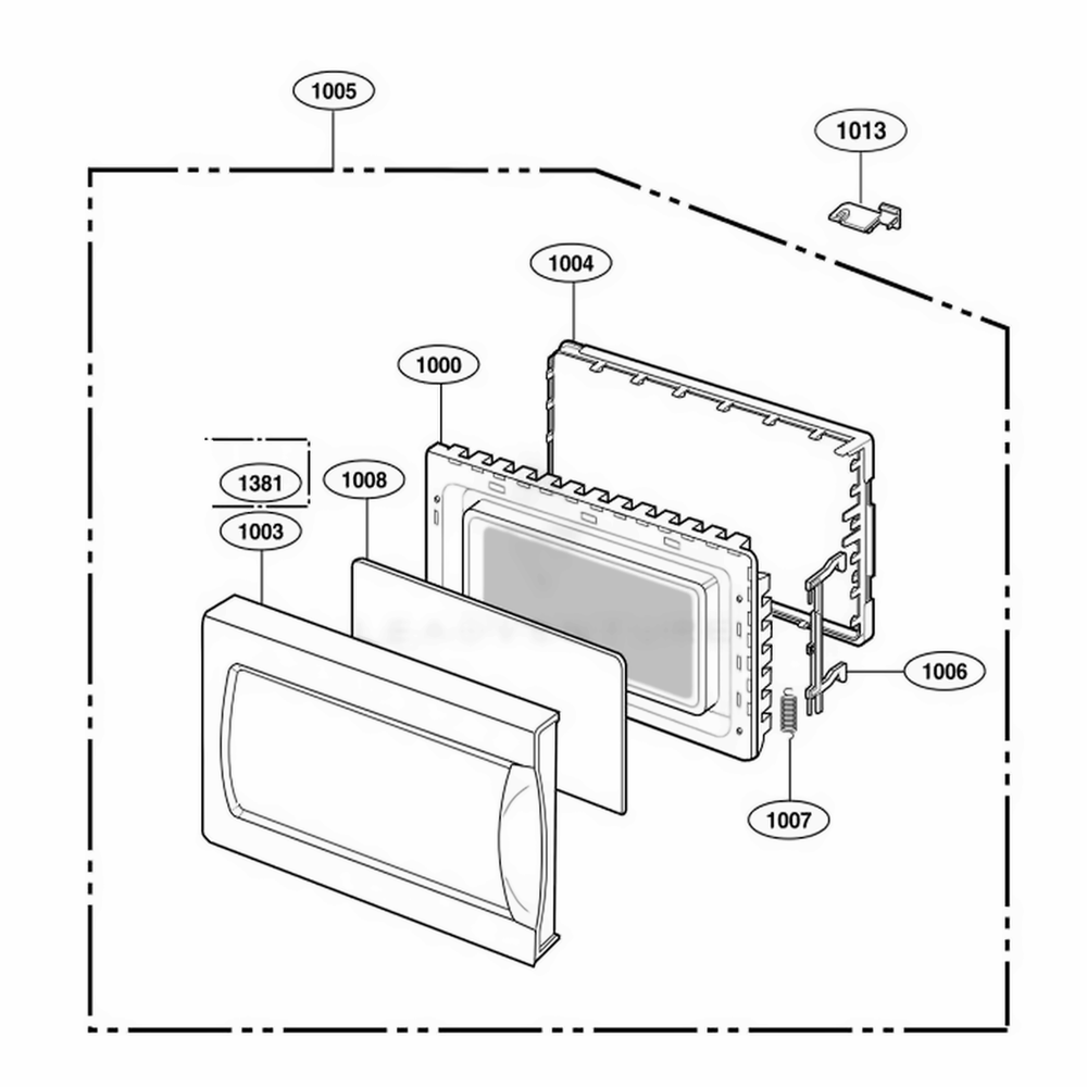 Door Parts Diagram and Parts List for 64282 AW1ESEA LG Wall Oven
