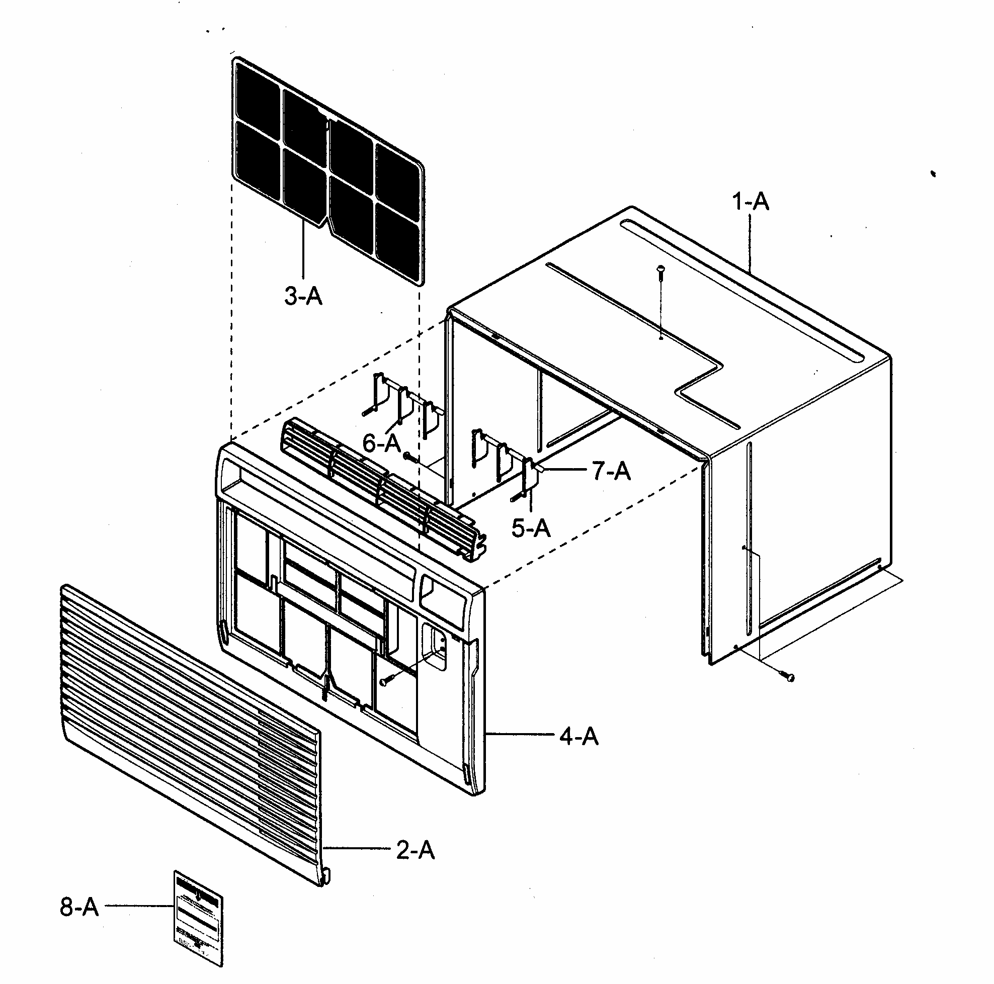 Cabinet/front Grille Assy Diagram and Parts List for 58072127200  Kenmore Air Conditioner