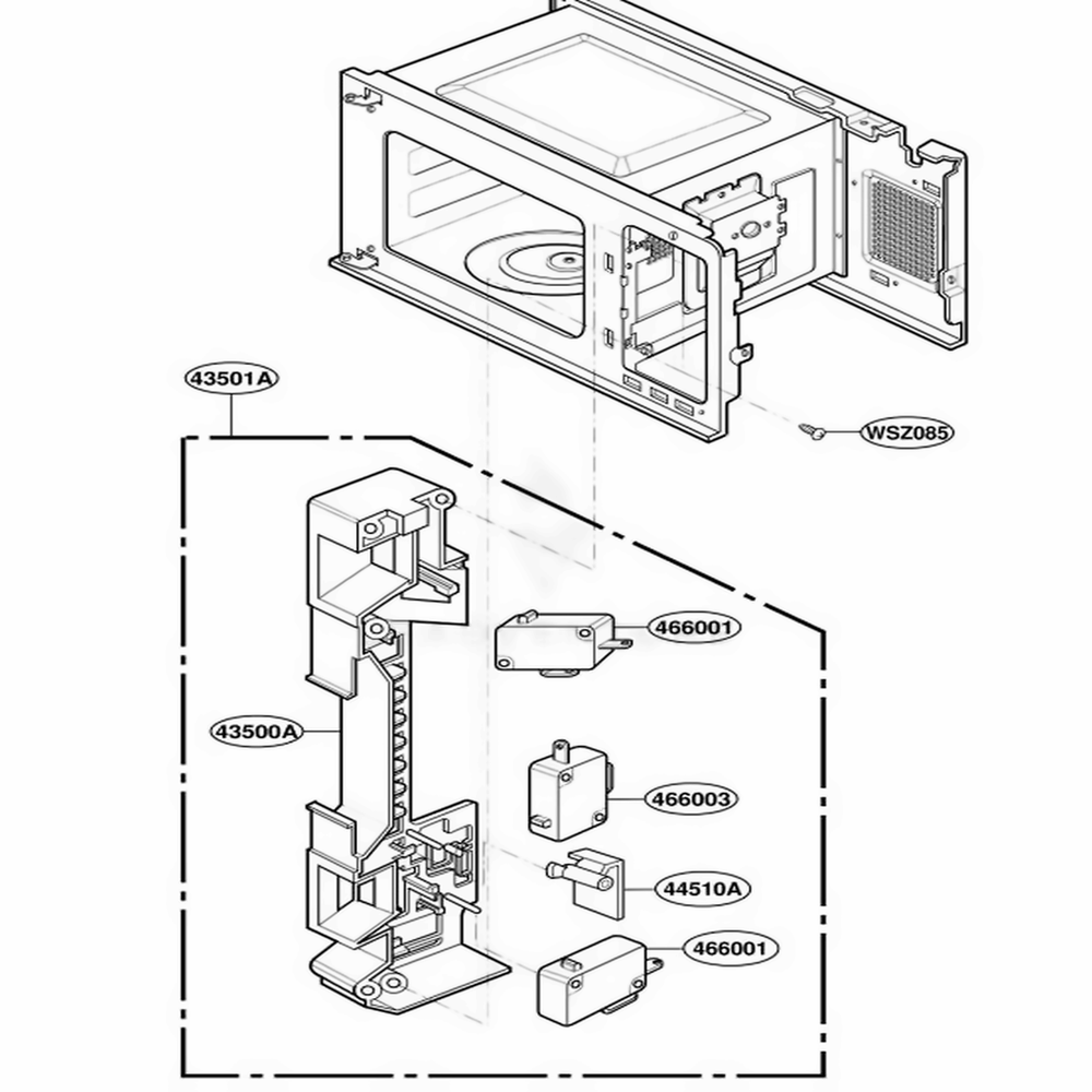 Latch Board Parts Diagram and Parts List for MT2145SJQ MWEWRP LG Microwave