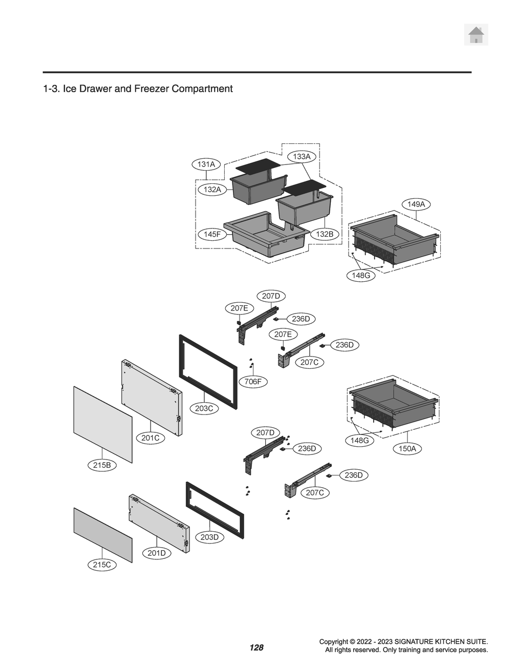 Ice Drawer And Freezer Compartment Diagram and Parts List for GR-825FGPRM ASWCNA0 LG Refrigerator