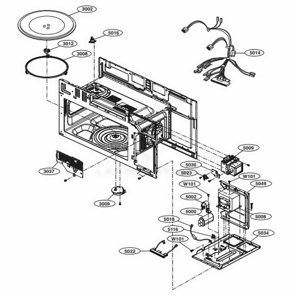 Interior Parts 1 Diagram and Parts List for LMV2031SS CFSELGA LG Range