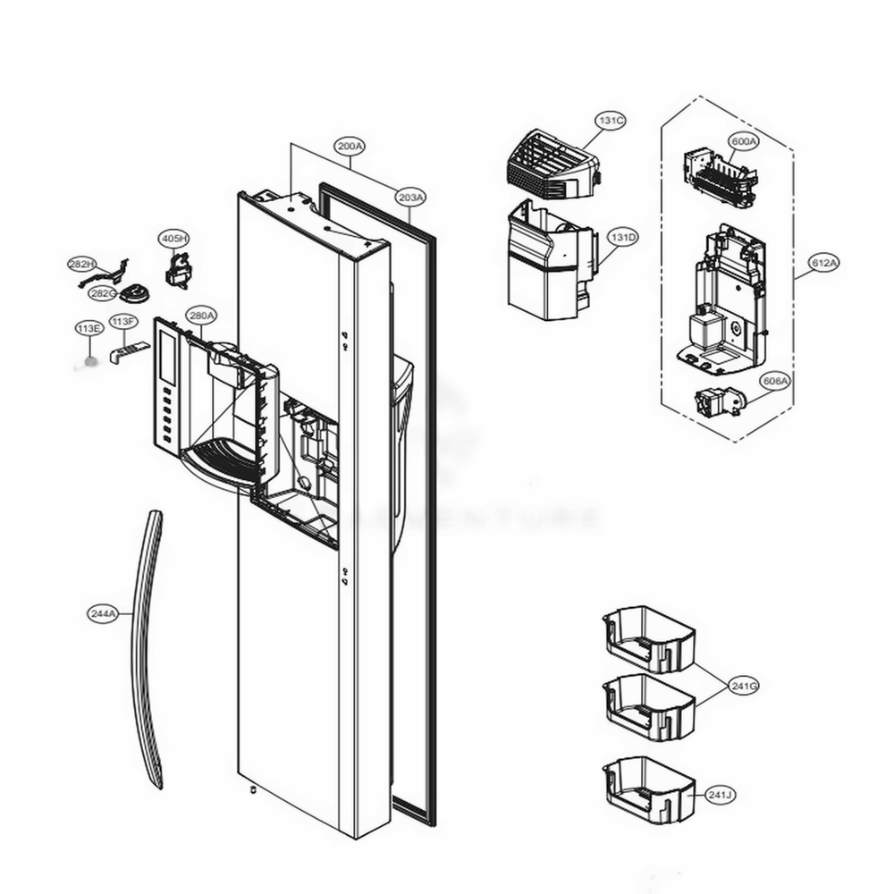 Freezer Door Part Diagram and Parts List for LSXC22326S ASTCNA0 LG Refrigerator