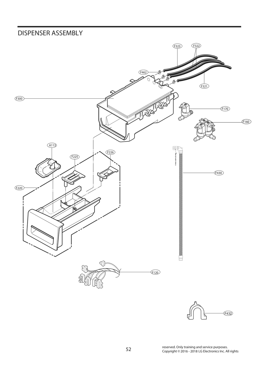 Dispenser Assembly Diagram and Parts List for WM3470CW ABWEVUS LG Washer