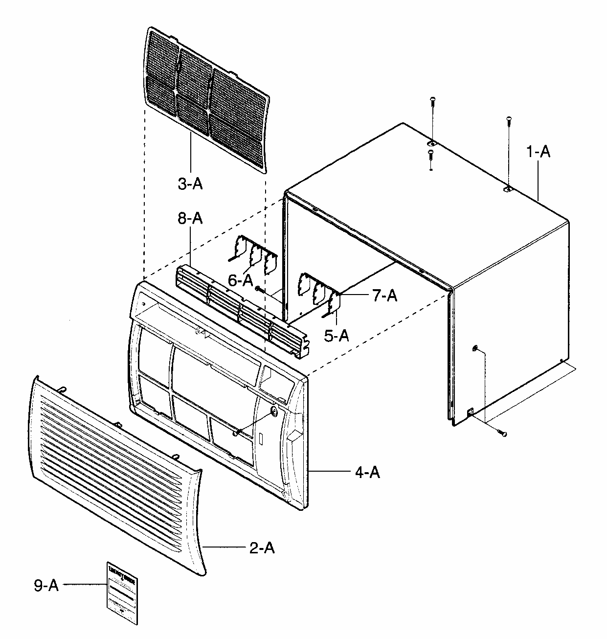 Front Asy Diagram and Parts List for 58075085500  Kenmore Air Conditioner