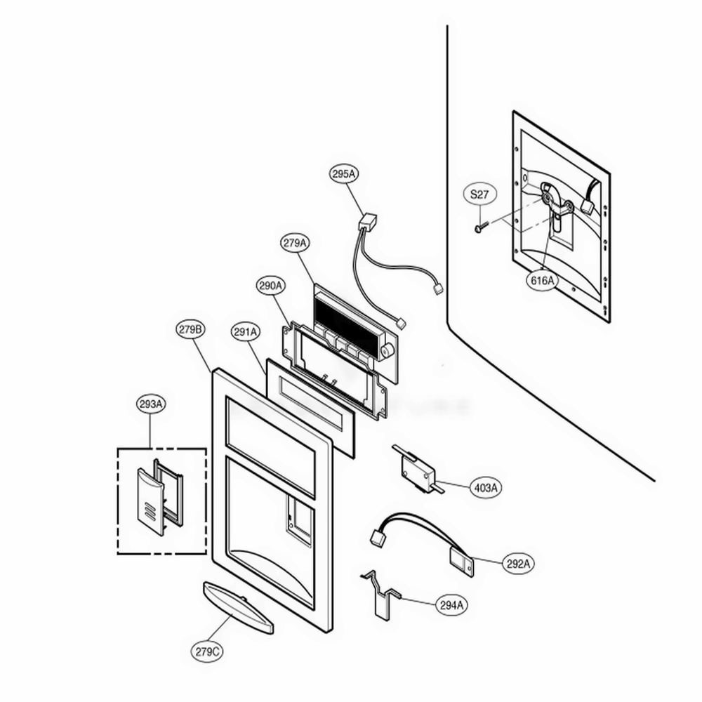 Dispenser Parts Diagram and Parts List for 77712 ASWCSER LG Refrigerator