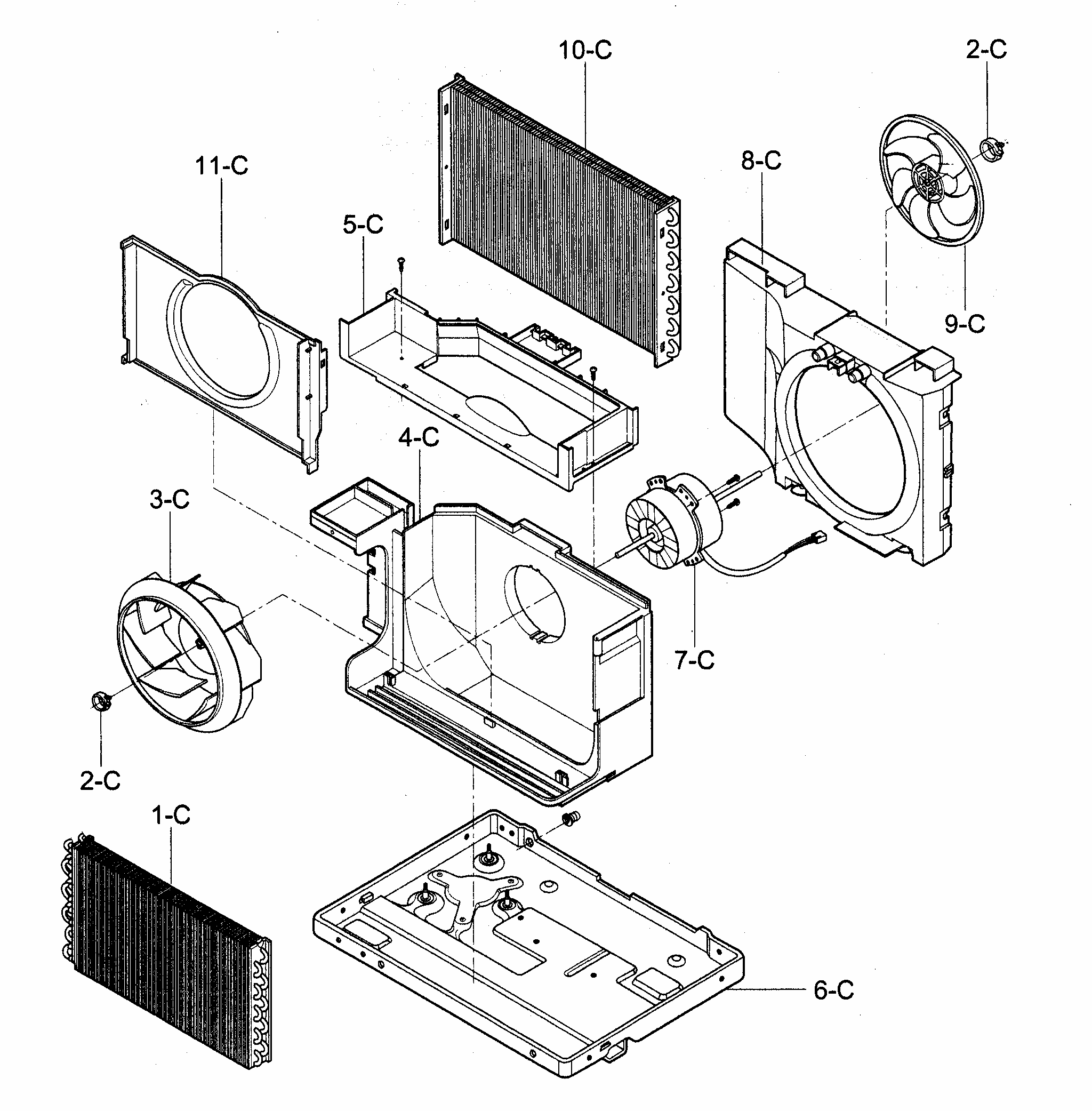 Air Handling/cycle Parts Diagram and Parts List for 58075052500  Kenmore Air Conditioner