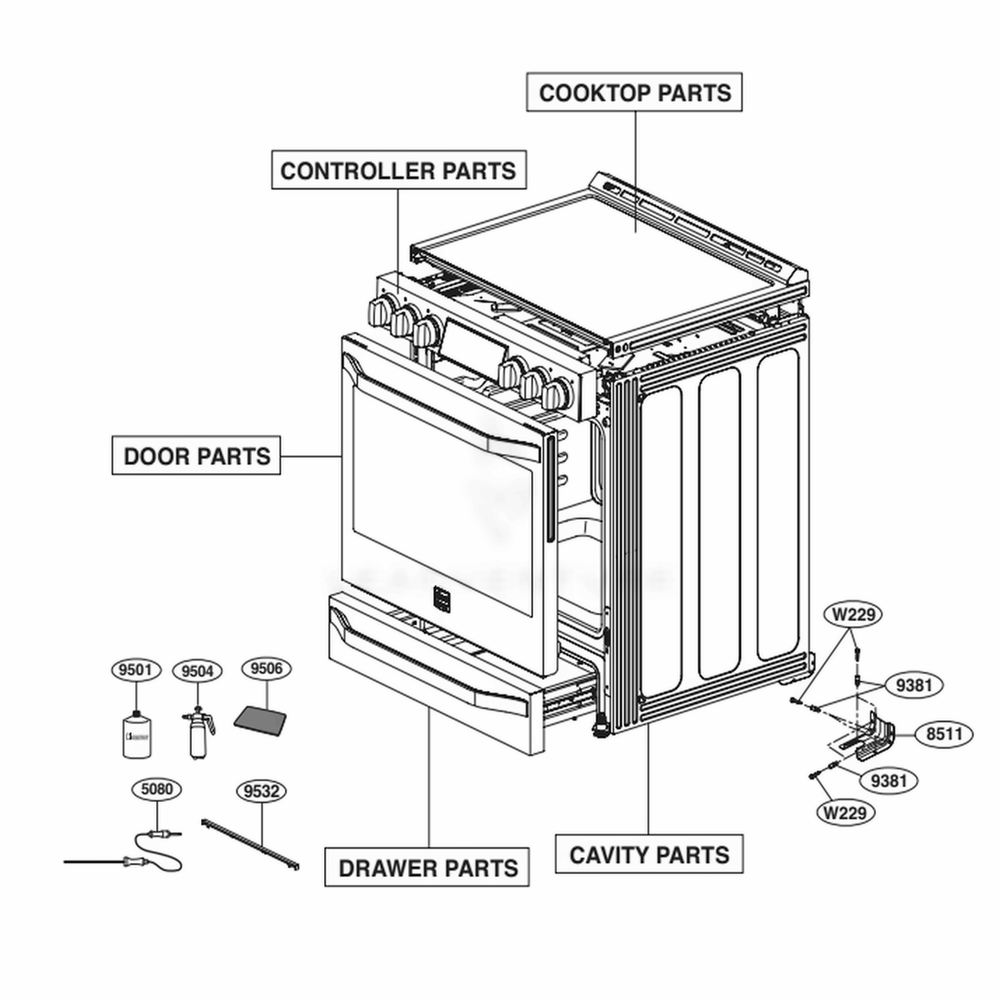 Main Diagram and Parts List for LSSE3026ST ASTLSTD LG Range