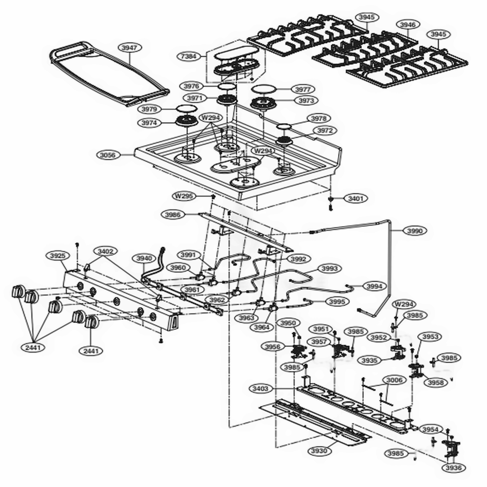 Cooktop Parts Diagram and Parts List for LRG3193ST FSTELGA LG Range