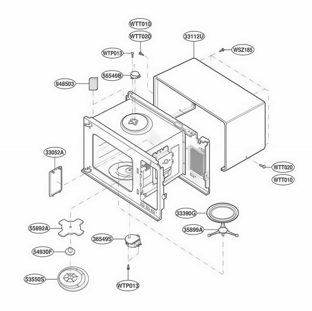 Oven Cavity Parts Diagram and Parts List for JES1851WB M1EGEU LG Range