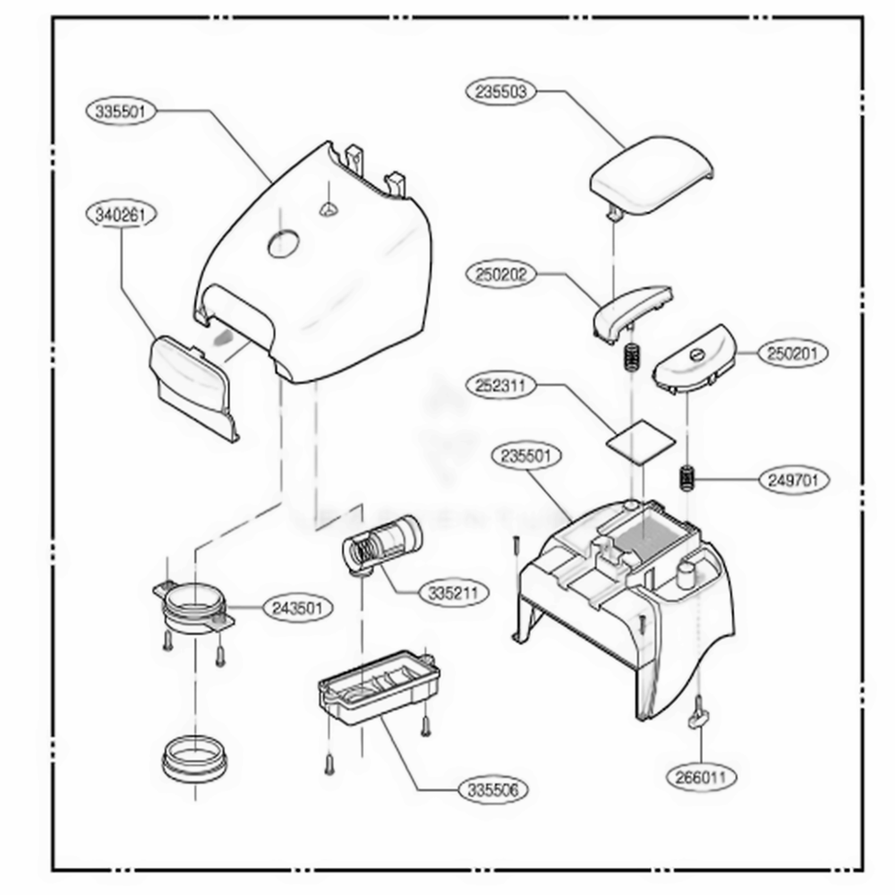Cover Assembly, Body Diagram and Parts List for V3510 ADGPHAG LG Canister Vacuum