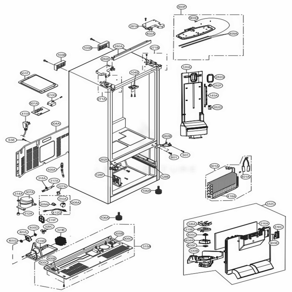 Case Parts Diagram and Parts List for LFC22770ST ASTCNA3 LG Refrigerator