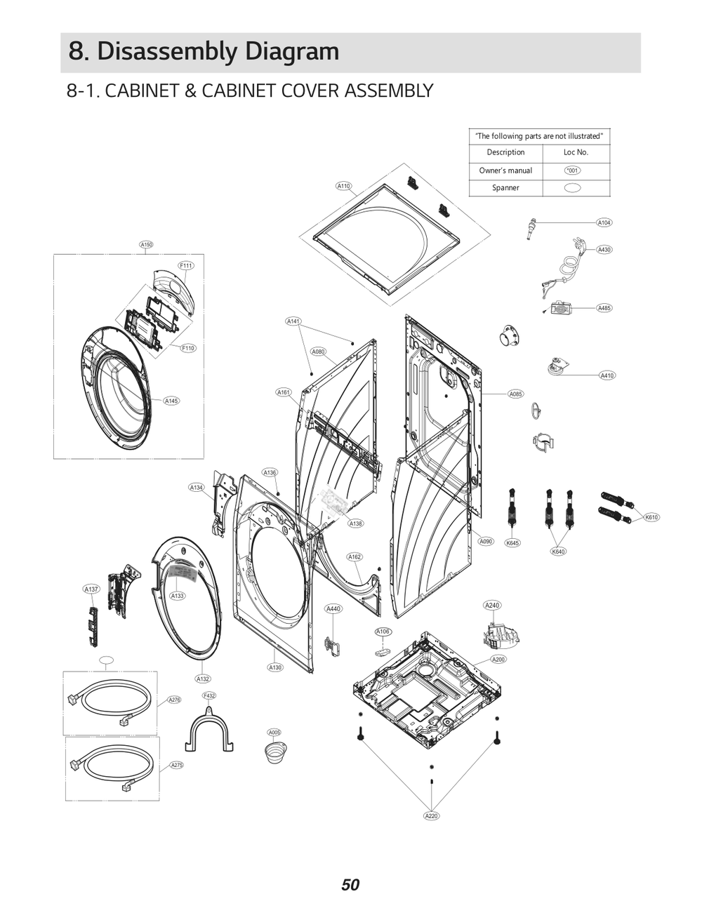 Cabinet And Cabinet Cover Assembly Diagram and Parts List for FH6G1BAPK21 ABWEEUS LG Washer