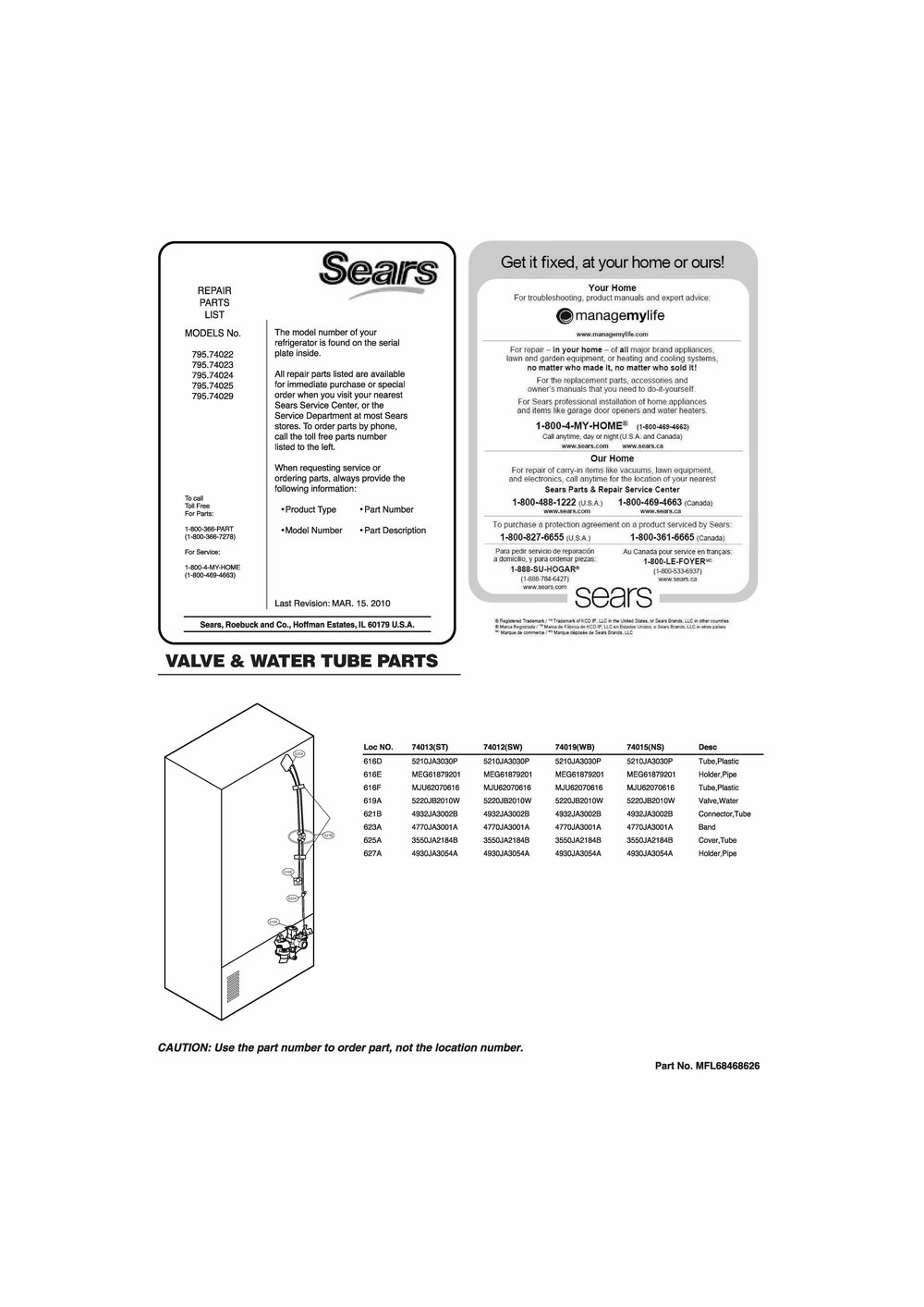 Valve And Water Tube Parts Diagram and Parts List for GR-B318LQTM ANSCSE1 LG Refrigerator