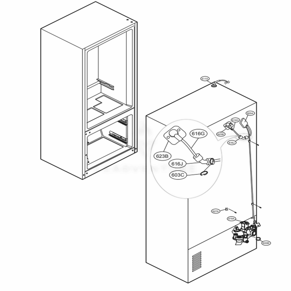 Valve And Water Tube Parts Diagram and Parts List for LSFXC2496S ASTCNA1 LG Refrigerator
