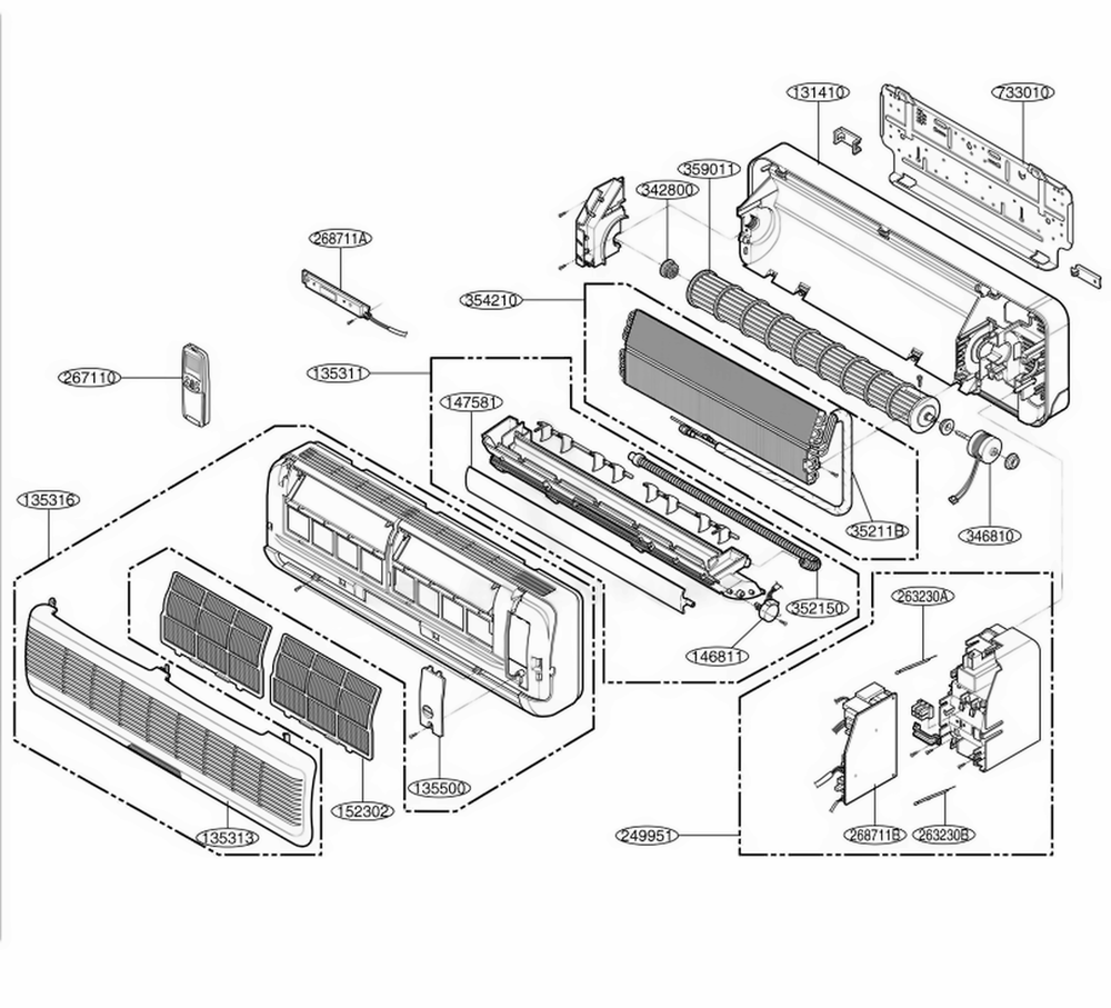 Indoor Unit 1 Diagram and Parts List for L3C363NA0 ASIAICT LG Air Conditioner