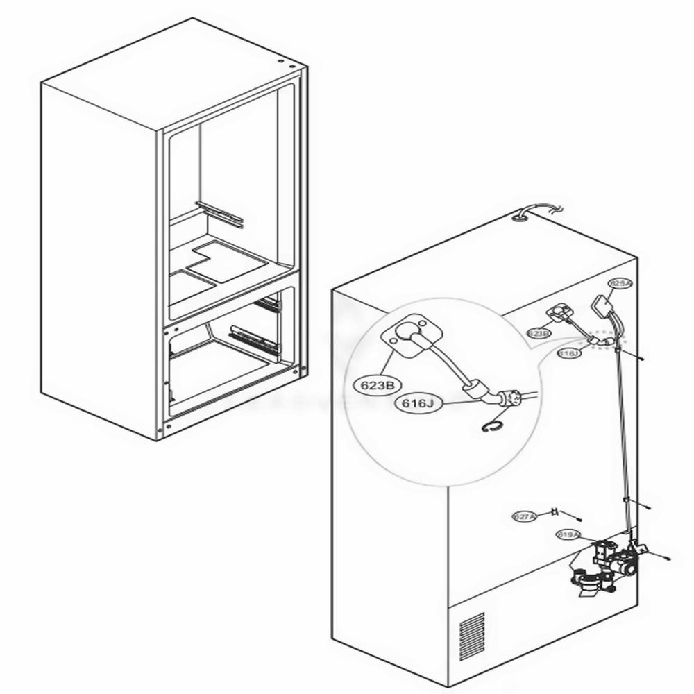 Valve And Water Tube Parts Diagram and Parts List for LFXS24623D ASBCNA0 LG Refrigerator