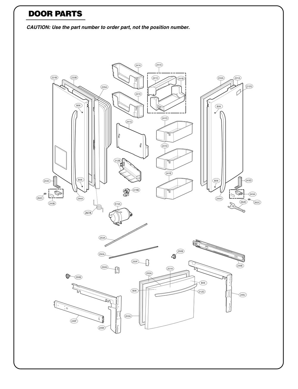 Door Parts Diagram and Parts List for GC-L288GQXM ABICSE0 LG Refrigerator
