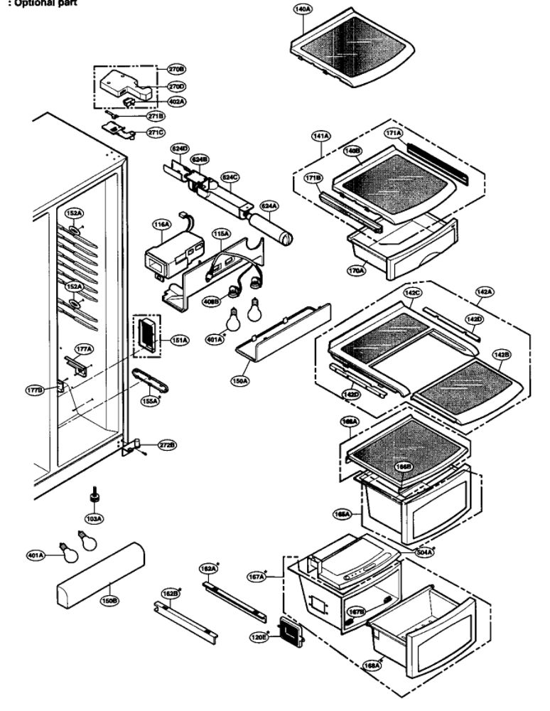 Refrigerator Compartment Diagram and Parts List for LSC27970ST 00 LG Refrigerator