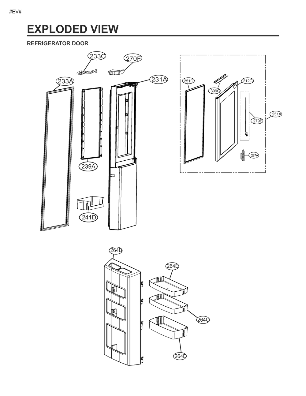 Refrigerator Door Diagram and Parts List for GM-Q277SLRL APZCNA0 LG Refrigerator