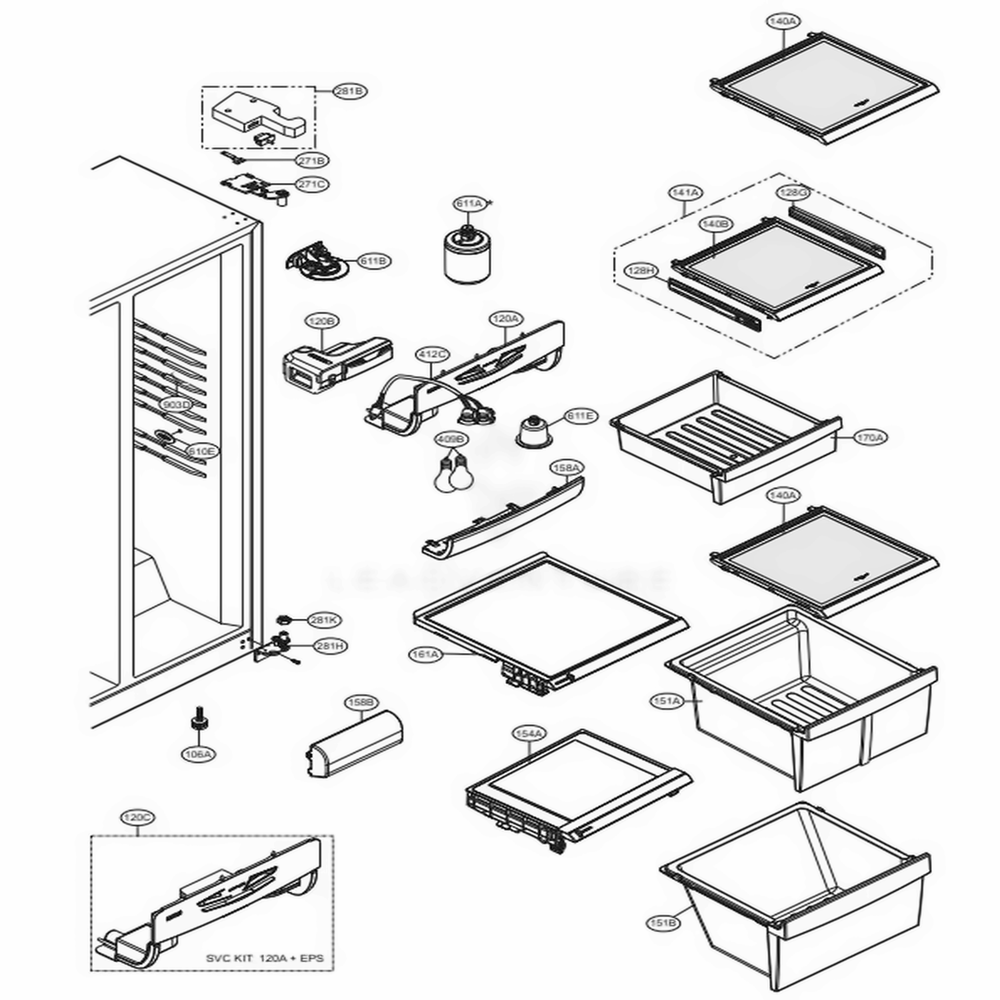 Refrigertor Compartment Diagram and Parts List for 51026 ATI1SER LG Refrigerator