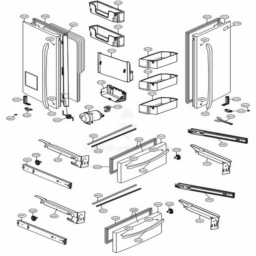 Door Parts Diagram and Parts List for LMX28988ST ASTCNA6 LG Refrigerator